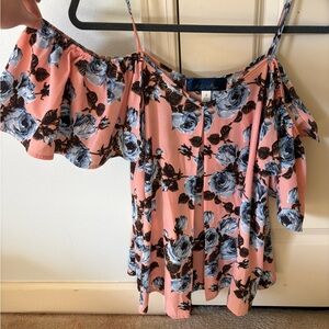 Boutique Floral Off-Shoulder Top - Pink and Blue Spring Summer
